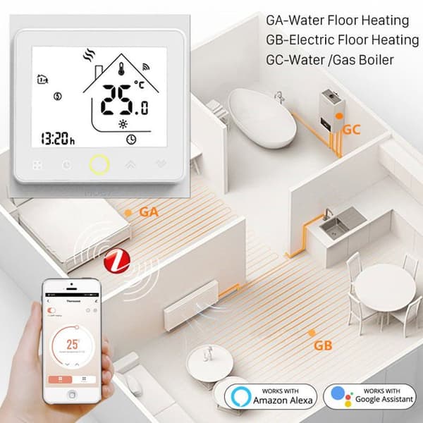 Termostat Zigbee - ARHATREYA - GB 16A - Elektrisk uppvärmning - Externa sensorer
