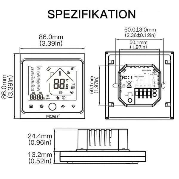 Thermostat Zigbee - ARHATREYA - Programmerbar - Vatten/Gas Uppvärmning - Vit