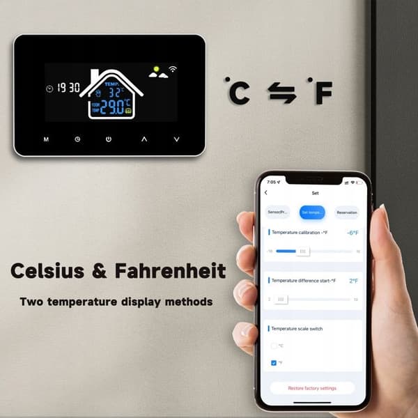 Termostat Wi-Fi Intelligent - ARHATREYA - 16A - Kompatibel med Alexa & Google Home - Elektrisk Uppvärmning