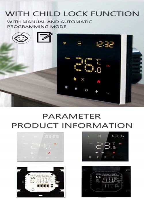 Termostat WiFi Tuya - ARHATREYA - LED-Touchskärm - Röststyrning - Veckovis Programmering