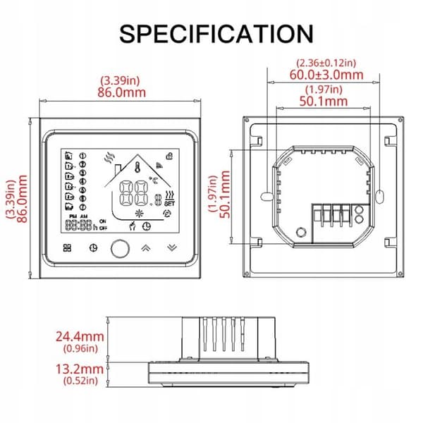 Termostat WiFi - ARHATREYA - GB 16A - Elektrisk golvvärme - Programmerbar - Vit