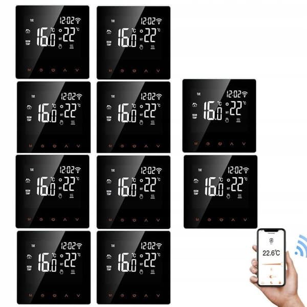 Elektrisk Termostat - ARHATREYA - WiFi - LCD-Touchscreen - Programmabel - Pakke med 10