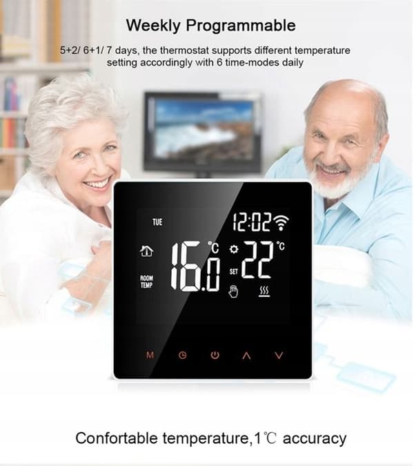 Termostat Wi-Fi Intelligens - ARHATREYA - Tuya SmartLife - Röststyrning - LCD Beröringsskärm
