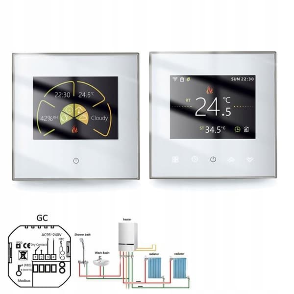 Termostat WiFi - ARHATREYA - BHT-2002 GCLW - Programmabel - Vit/Svart