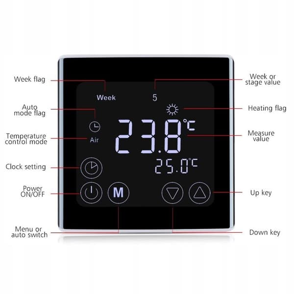 Termostat WiFi - ARHATREYA - C17.GH3 - Programmerbar - Energibesparing - Kontroll via smartphone