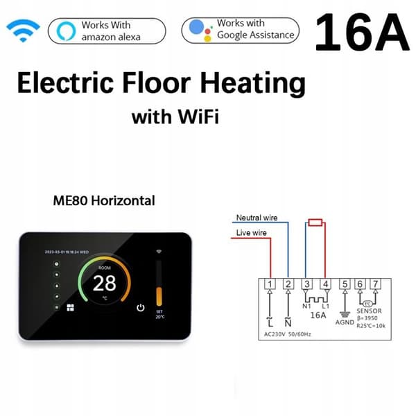 Intelligent Termostat - ARHATREYA - 16A - Eluppvärmning - WiFi - Pekskärm