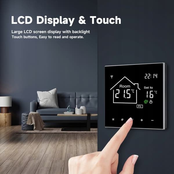 Termostat WiFi LCD - ARHATREYA - 16A - Svart - Röstkontroll - Programmerbar