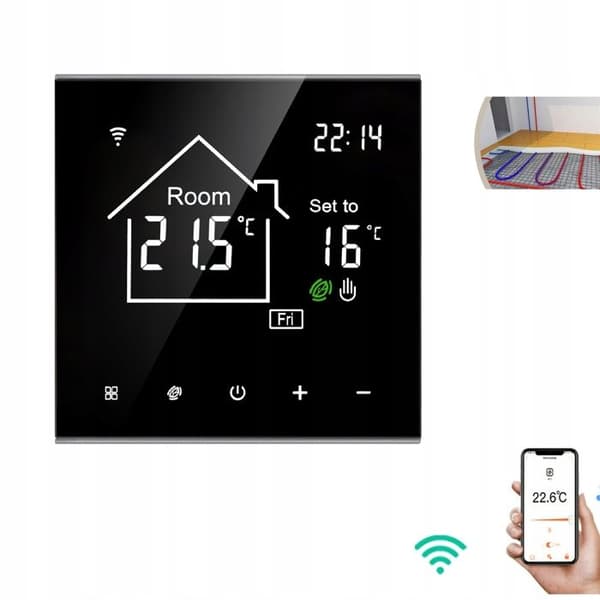 Termostat WiFi LCD - ARHATREYA - 16A - Svart - Röstkontroll - Programmerbar