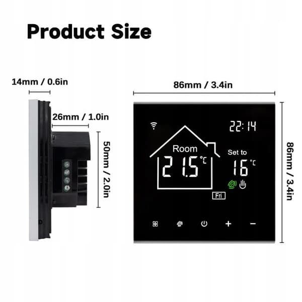 Termostat WiFi Intelligent - ARHATREYA - 16A - Programmerbar - Touchskärm - Elektrisk Golvvärme