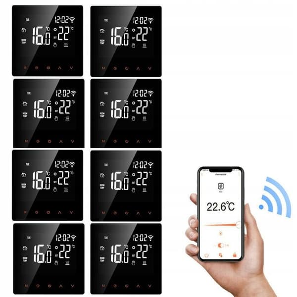 Termostat WiFi - ARHATREYA - LCD Touchscreen - Programmerbar - Paket med 8
