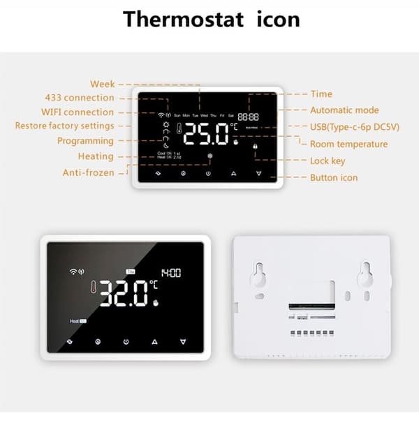 Thermostat WiFi Intelligent - ARHATREYA - Röstkontroll - Programmerbar - Svart