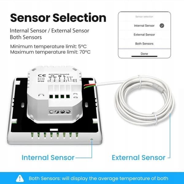 Termostat WiFi Intelligent - ARHATREYA - Tuya - LCD Touch - Kompatibel med Alexa och Google Home