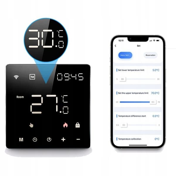 Wifi Termostat Intelligent - ARHATREYA - LED Touchskärm - Kompatibel med Alexa & Google Home - Svart