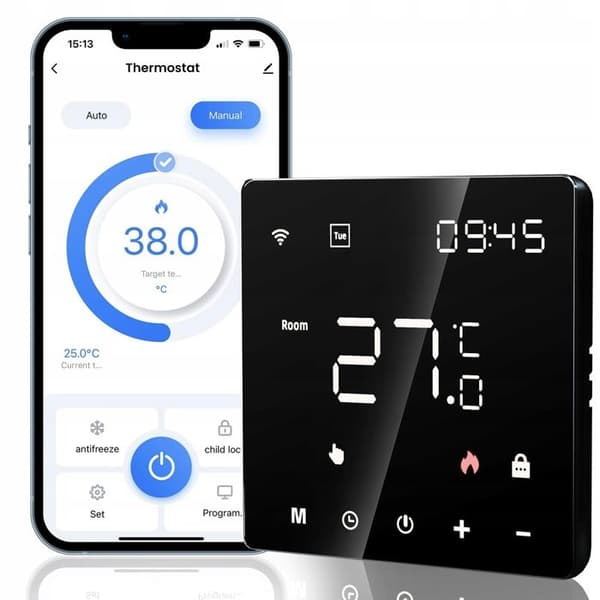 Wifi Termostat Intelligent - ARHATREYA - LED Touchskärm - Kompatibel med Alexa & Google Home - Svart