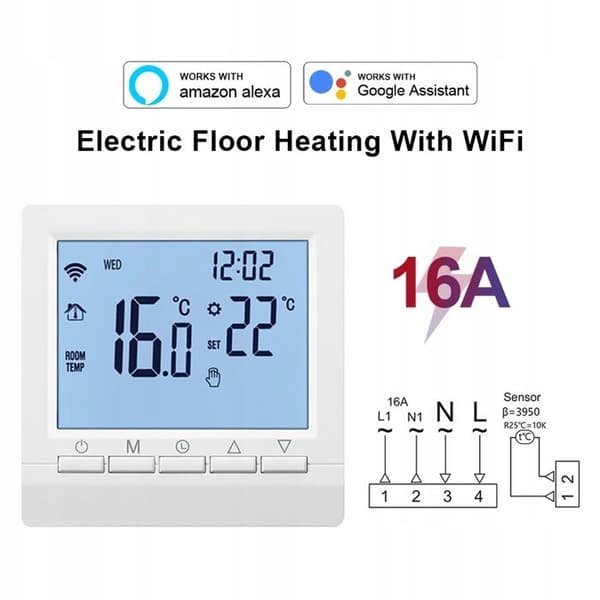 Termostat WiFi Intelligent - ARHATREYA - 16A - Golvvärme - Kompatibel med Alexa & Google Home