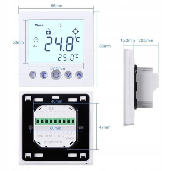 Programmerbar Termostat - ARHATREYA - C16.H3 - LCD-skärm - Blå Bakgrundsbelysning - Elektrisk Uppvärmning