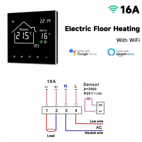 Termostat Wi-Fi - ARHATREYA - 16A - Touchskärm - Röststyrning - Programmerbar