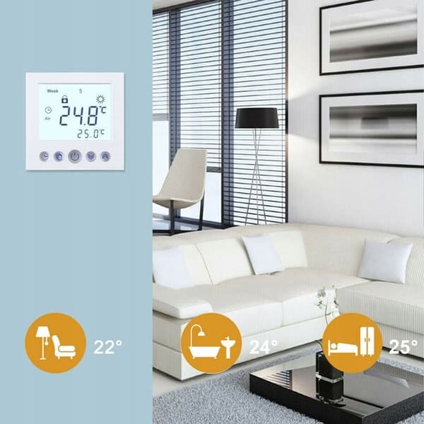 Termostat Golvvärme Elektrisk - ARHATREYA - C16.H3 - 16A - Vit LCD-skärm - Programmerbar