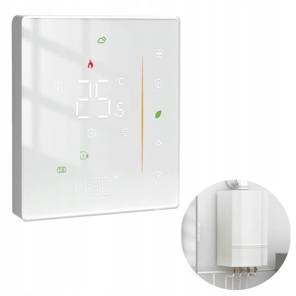 Termostat WiFi - Tuya - Programmerbar - Värme Vatten/Gas - LCD Pekskärm - Vit