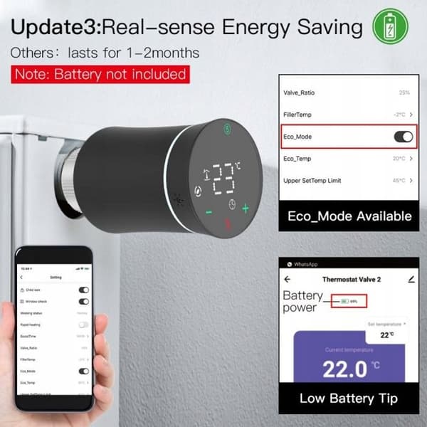 Intelligent Termostat - Moes - Tuya Zigbee 3.0 - Röststyrning - LED-skärm - Svart