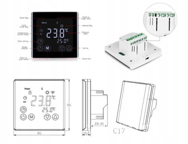 WiFi-programmerbar termostat - ARHATREYA - C17.GH3 - Energibesparing - Kontroll via smartphone