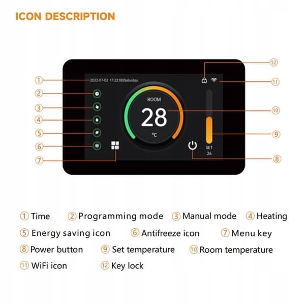 Termostat WiFi - ARHATREYA - Tuya - LCD-skärm 4.3" - Vattenburen golvvärme - Kompatibel med Alexa