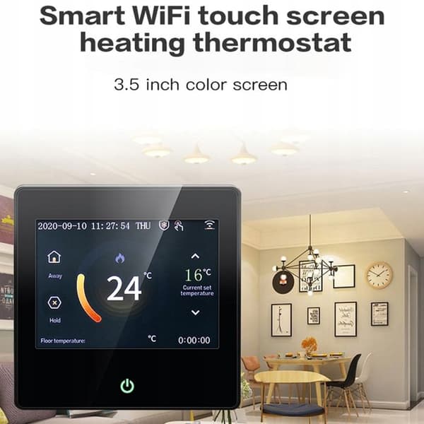 Termostat Wi-Fi - ARHATREYA - Golvvärme - Kompatibel med Alexa/Google - Svart Touchskärm