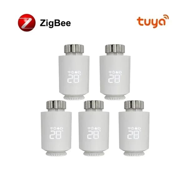Tuya ZigBee Radiatoraktuator Termostat, Röststyrning, Programmerbar Schema,5PCS Vit