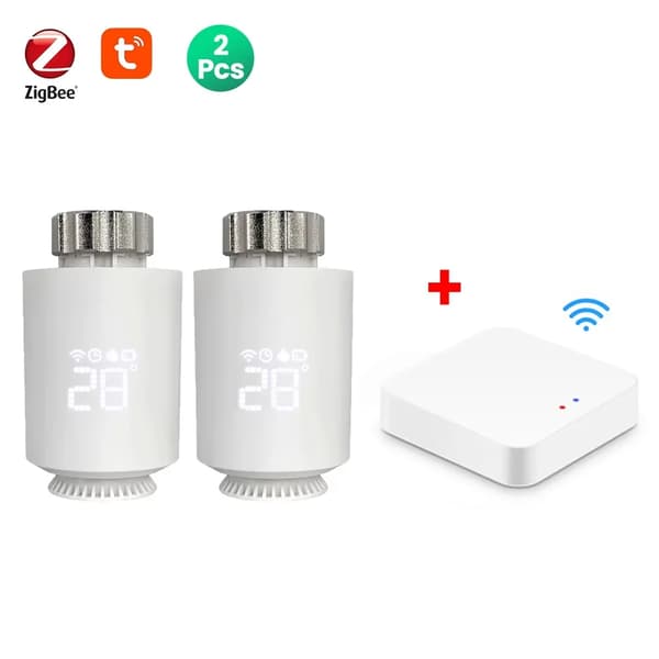 Tuya ZigBee Lämpöpatterin Ohjain, Älykäs Ääniohjaus, Ohjelmoitava Lämpötila,2Kpl ( kanssa 1 Gateway)