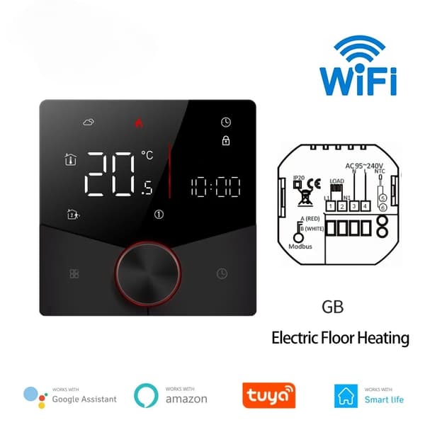 Smart Termostat, Temperaturnoggrannhet ±1°C, Inställningsområde för temperatur 5-35°C, Energiförbrukning 1,5W,GB-WIFI-Svart