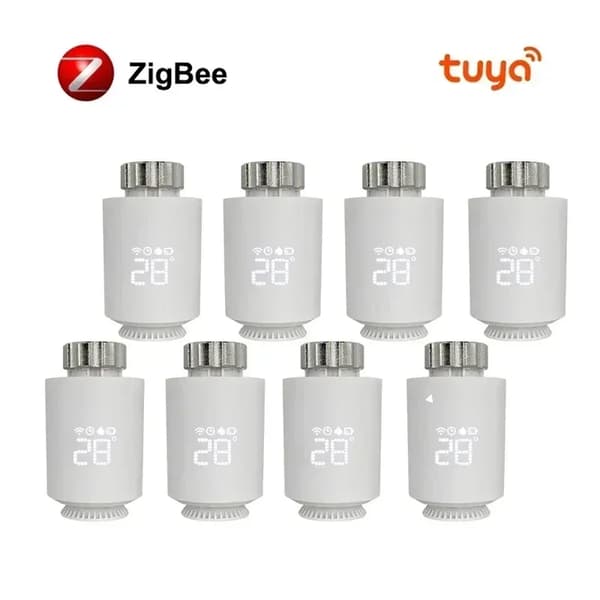 Tuya ZigBee Radiator Aktuator Termostat, Styring med Stemmesignal, Programmerbar Tidsplan,8PCS Hvid
