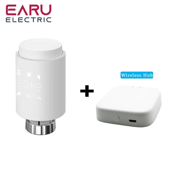 ZigBee Smart Radiator Aktuator, Programmerbar Tidsplan, Fjernbetjening & Styring med Stemme,1 stk TV02-Hub