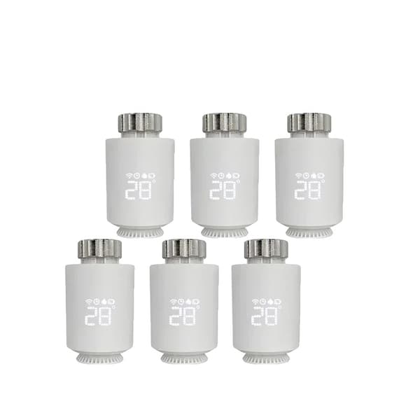 Tuya ZigBee Radiator Aktuator Termostat, Styring med Stemmesignal, Programmerbar Tidsplan,6PCS Hvid
