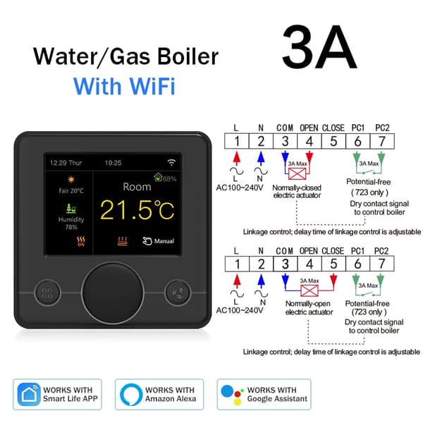 WiFi-termostat, fjernbetjening, stemmestyret aktivering,Gasdrik sort
