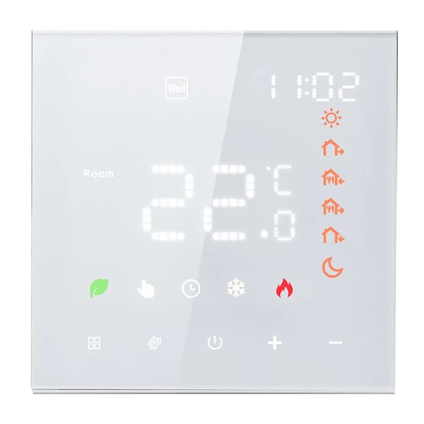 Smart Termostat, 5+2/6+1 Programmeringsfunktion, Manuella & Automatiska Läge, NTC Temperatursensor,VIT, 100-250V
