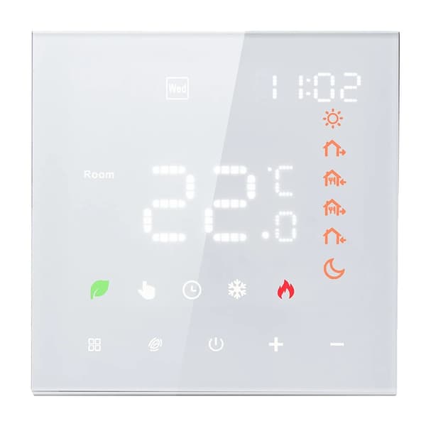 Smart Termostat, 5+2/6+1 Programmeringsfunktion, Manuella & Automatiska Läge, NTC Temperatursensor,VIT, 100-250V