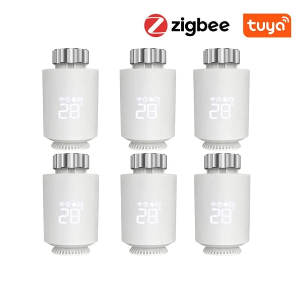 Tuya ZigBee Radiator Aktuator, 2,4GHz Frekvens, Kompatibel med Alexa og Google Home,6 STK Ingen gateway