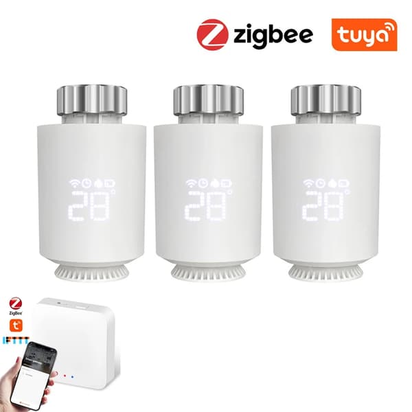 Tuya ZigBee Radiator Aktuator, 2,4GHz Frekvens, Kompatibel med Alexa og Google Home,3 STK Tilføj 1 gateway