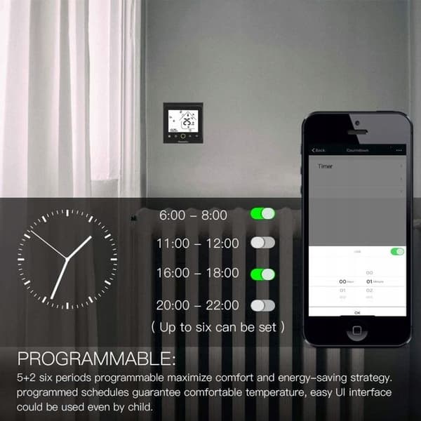 Termostat WiFi - ARHATREYA - Golvvärme - LCD Pekskärm - Kompatibel med Alexa/Google