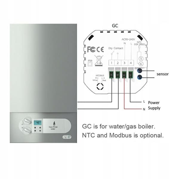 "Thermostat WiFi - ARHATREYA - Tuya Dal - Vit - Programmerbar - Vatten/Gas Uppvärmning"