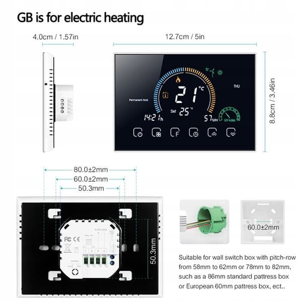 "Thermostat WiFi - ARHATREYA - Tuya Dal - Vit - Programmerbar - Vatten/Gas Uppvärmning"