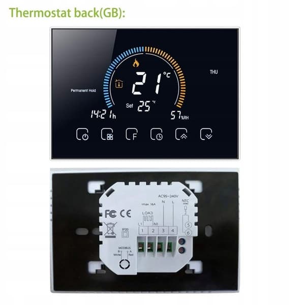 Termostat Wi-Fi - ARHATREYA - BHT 8000 GB - LCD-skärm 4,8'' - Elgolvvärme 16A