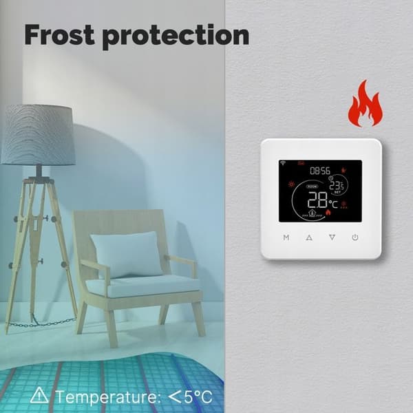 Intelligent Termostat - MOES - Tuya WiFi - Elektrisk Golvvärme - 16A - Röststyrning