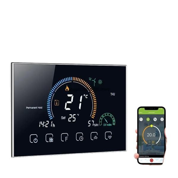 Smart WiFi-termostat, fugtighedsdisplay, Google Home-kompatibilitet, programmerbare cyklusser,Kedel opvarmning-a