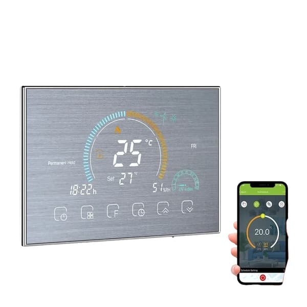 Smart termostat, LCD berøringsskærm, programmerbare cyklusser, fugtighedsvisning,Sølv med wifi