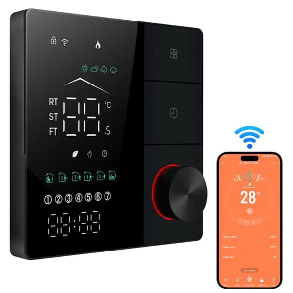 Smart Termostat, AI Smart Lärande, APP Kontroll, LED Digital Pekskärm,SVART