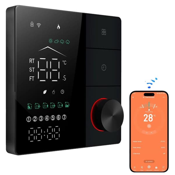 Smart Termostat, AI Smart Lärande, APP Kontroll, LED Digital Pekskärm,SVART