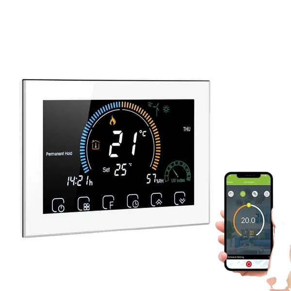 Smart termostat, LCD pekskärm, programmerbara cykler, fuktighetsvisning,Vit med wifi
