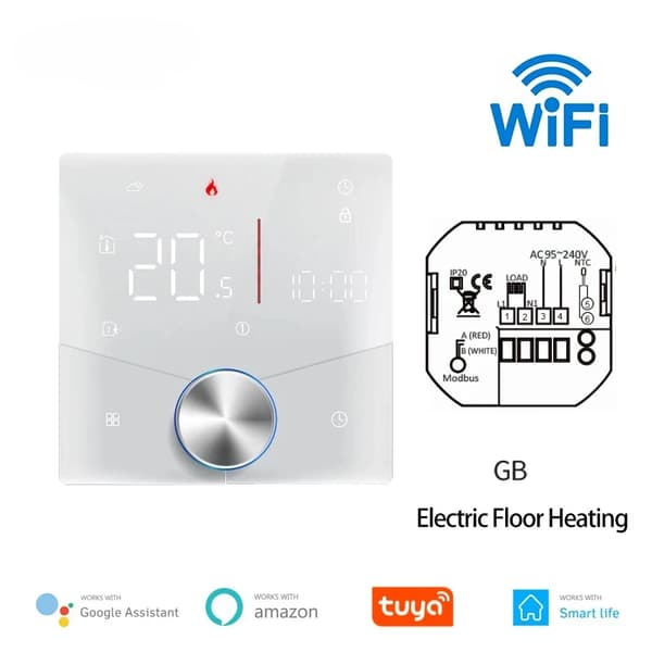 Smart termostat, temperatur nøjagtighed ±1°C, 5-35°C indstillingsområde, energiforbrug 1,5W,GB-WIFI-hvid