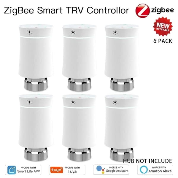 Smart TRV Radiatorventil, Programmerbar Termostat, Styring med Stemmesignal,6PCS Hvid Ventil